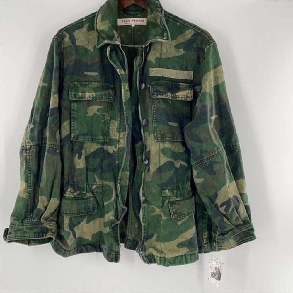 FREE PEOPLE Seize The Day Green Camo Print Utility Jacket - Picture 2 of 16